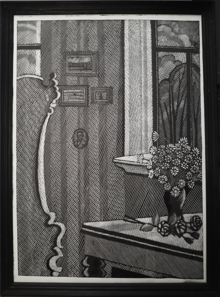 'Натюрморт', авт. Ахунов М.Ф., кон. ХХв., линогравюра, бумага, краска, 72,3х52,3 см