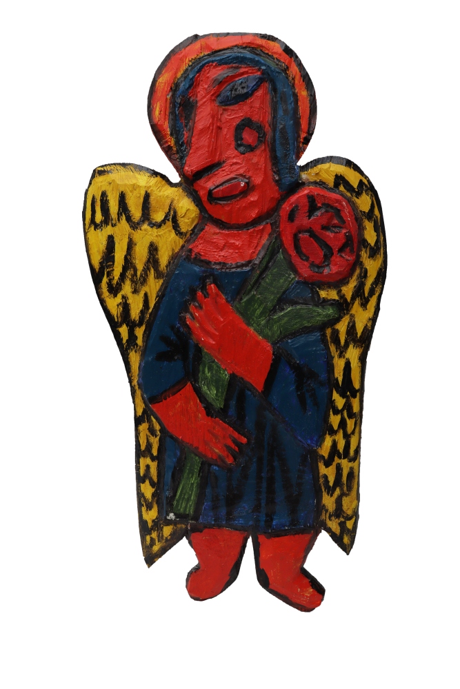 'Ангел', авт. Горшков С.И., 2009г., дерево, краска, резьба по дереву, 65х32,5 см