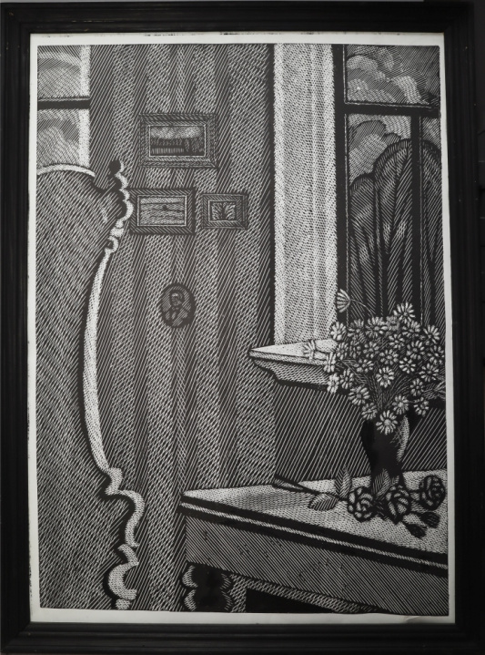 'Натюрморт', авт. Ахунов М.Ф., кон. ХХв., линогравюра, бумага, краска, 72,3х52,3 см