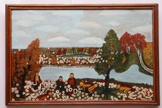 'Рыбак и охотники', авт. Ржанников М.А., 2002г., холст, масло, 67х105 см