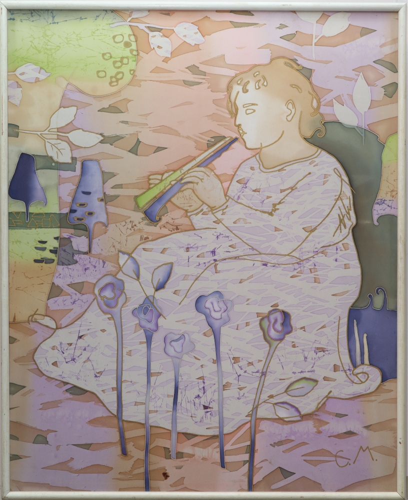 Панно 'Поющий ангел', авт. Слукина М.Н., 2000-е годы, батик, креп-жоржет, краска, 97,5х79,5 см